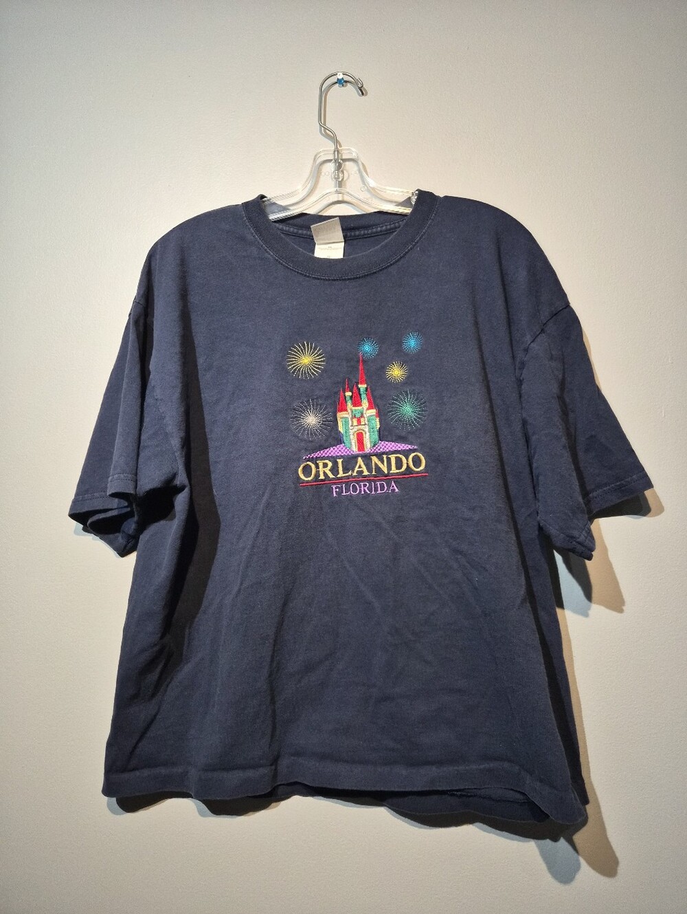 Vintage Navy Blue Stitched Orlando Florida Fireworks T-Shirt | Size XL